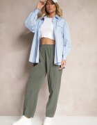 palma Pantaloni verde închis din bumbac High Waist în stil clasic Arivora