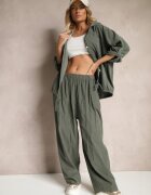palma Pantaloni Verde închis Din bumbac Talie înaltă Cu croială largă Velili