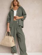palma Pantaloni Verde închis Din bumbac Talie înaltă Cu croială largă Velili
