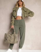 palma Pantaloni Verzi închis din bumbac High Waist Galili