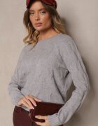 palma Pulover Gri cu Vâscoză Bumbac și Model Embosat Zeiatha
