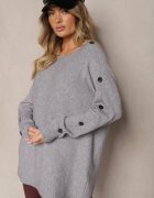palma Pulover Gri cu Viscoză și Bumbac Decorat cu Nasturi Ciavonne