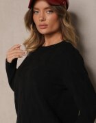 palma Pulover Negru din Vâscoză și Bumbac și cu Model Reliefat Zeiatha