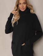 palma Pulover pe gât Casual Negru cu amestec de viscoză decorat cu buzunare mici Viasya