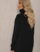 palma Pulover pe gât Casual Negru cu amestec de viscoză decorat cu buzunare mici Viasya