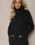 palma Pulover pe gât Casual Negru cu amestec de viscoză decorat cu buzunare mici Viasya