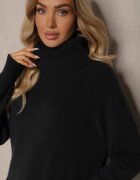 palma Pulover pe gât Casual Negru cu amestec de viscoză decorat cu buzunare mici Viasya