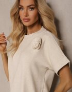 palma Rochie Bej deschis din Bumbac și Viscoză Decorată cu Broșă Floare 3D Zeiinia