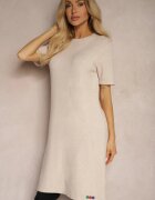palma Rochie Bej Tip T-shirt din Tricot de Viscoză cu Nasturi Decorativi Narossa