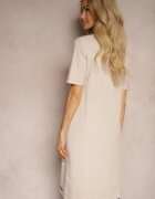 palma Rochie Bej Tip T-shirt din Tricot de Viscoză cu Nasturi Decorativi Narossa