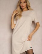 palma Rochie Bej Tip T-shirt din Tricot de Viscoză cu Nasturi Decorativi Narossa