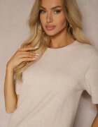 palma Rochie Bej Tip T-shirt din Tricot de Viscoză cu Nasturi Decorativi Narossa