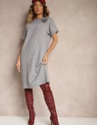 palma Rochie Gri din bumbac și viscoză decorată cu broșă floare 3D Zeiinia