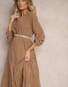 palma Rochie Maro cu Croială Cloș din Bumbac cu Mâneci Reglabile și Volan Arivin