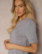 palma Rochie T-shirt gri din Tricot Viscoză cu Nasturi Decorativi Narossa