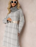 palma Rochie tricotată Gri Supradimensionată cu Guler Înalt Larg Arnca