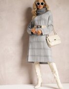 palma Rochie tricotată Gri Supradimensionată cu Guler Înalt Larg Arnca