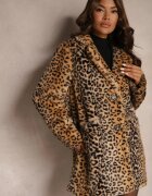  Palton Bej De Blană cu imprimeu leopard monopet cu buzunare Lorenciah