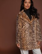  Palton Bej De Blană cu imprimeu leopard monopet cu buzunare Lorenciah