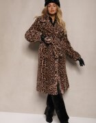  Palton Maro De blană Leopard Legat în talie cu curea Adelora