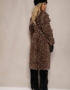  Palton Maro De blană Leopard Legat în talie cu curea Adelora