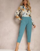  Pantaloni albaștri trei sferturi cu buzunare și talie elastică Saivon