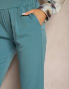  Pantaloni albaștri trei sferturi cu buzunare și talie elastică Saivon