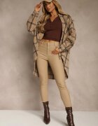  Pantaloni bej închis modelatori din piele ecologică cu croială Skinny Caetana