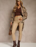  Pantaloni bej închis modelatori din piele ecologică cu croială Skinny Caetana