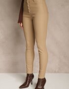  Pantaloni bej închis modelatori din piele ecologică cu croială Skinny Caetana