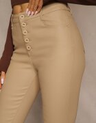  Pantaloni bej închis modelatori din piele ecologică cu croială Skinny Caetana