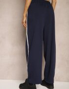  Pantaloni Bleumarin din Viscoză cu Talie Înaltă Croială Largă Decorați cu Paspoal Lulora