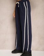  Pantaloni Bleumarin din Viscoză cu Talie Înaltă Croială Largă Decorați cu Paspoal Lulora