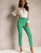  Pantaloni de costum Verzi Croiți High Waist cu Cureaua în Talie Decorată cu Cataramă Binah