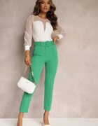  Pantaloni de costum Verzi Croiți High Waist cu Cureaua în Talie Decorată cu Cataramă Binah