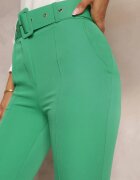  Pantaloni de costum Verzi Croiți High Waist cu Cureaua în Talie Decorată cu Cataramă Binah