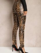 Pantaloni Maro cu imprimeu leopard Talie înaltă din piele ecologică cu fermoar decorativ și căptușeală Ilanilith