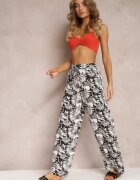  Pantaloni negri din Viscoză cu flori Phymeda