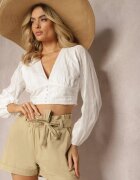  Pantaloni scurți Bej High Waist Legați în talie Gilalilena