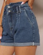  Pantaloni scurți bleumarin din denim cu talie înaltă din bumbac Pemorea