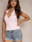  Pantaloni scurți de blugi Albaștri din bumbac High Waist Decorați cu rupturi Lucibea
