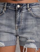  Pantaloni scurți Denim Casual Albastru deschis din Bumbac Talie înaltă cu rupturi Vimandris