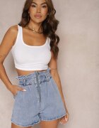  Pantaloni scurți din denim albaștri din bumbac High Waist Finisați cu cusături Merceria