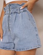  Pantaloni scurți din denim albaștri din bumbac High Waist Finisați cu cusături Merceria