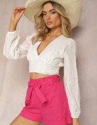  Pantaloni scurți Fucsia cu talie înaltă și legătură în talie Gilalilena