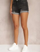  Pantaloni scurți Negri Din denim Push Up cu Viscoză și Bumbac Talie înaltă cu Decupaje Vimillda