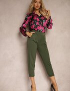  Pantaloni Verzi de trei sferturi cu buzunare și elastic în talie Saivon