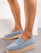  Pantofi albastri în Stil Mocasin din Imitație de Piele Întoarsă cu Platformă Vhisper