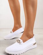  Pantofi Albi slip-on în stil teniși decorați cu cataramă Wiatalia