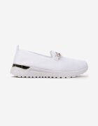  Pantofi Albi slip-on în stil teniși decorați cu cataramă Wiatalia